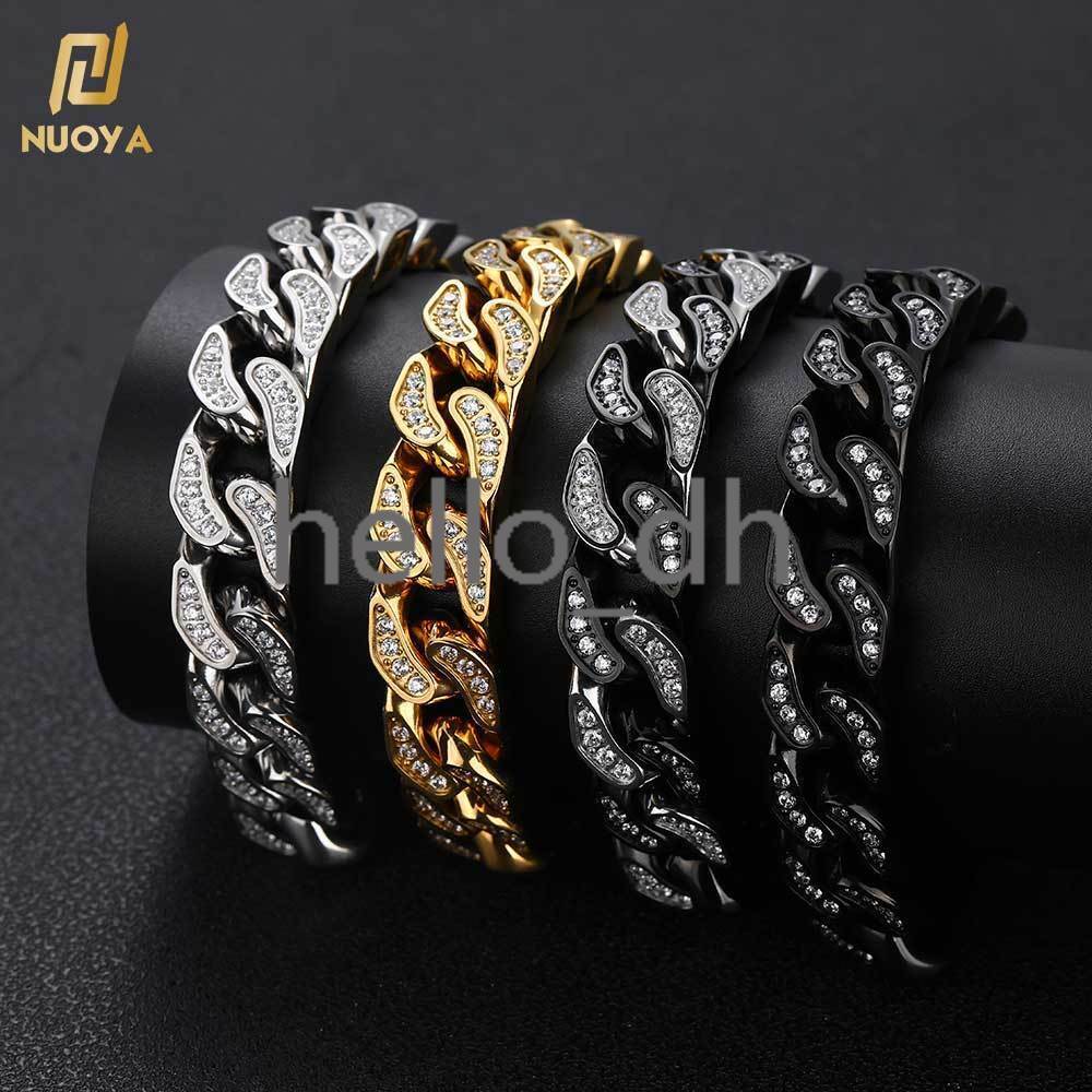 New Arrivals 12mm Cuban Link Chain Bracelet CNC Diamond Inlaid 18k Gold Plated 925 silver 925 silver Chain Bracelet for Men