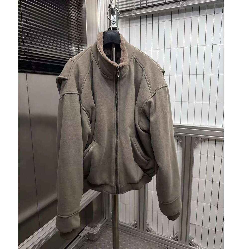 Fleece-Lined Thickened Coat With Plush Inner, Drop Shoulder Oversized Casual Simple Winter Warm Men's Cotton Jacket B5