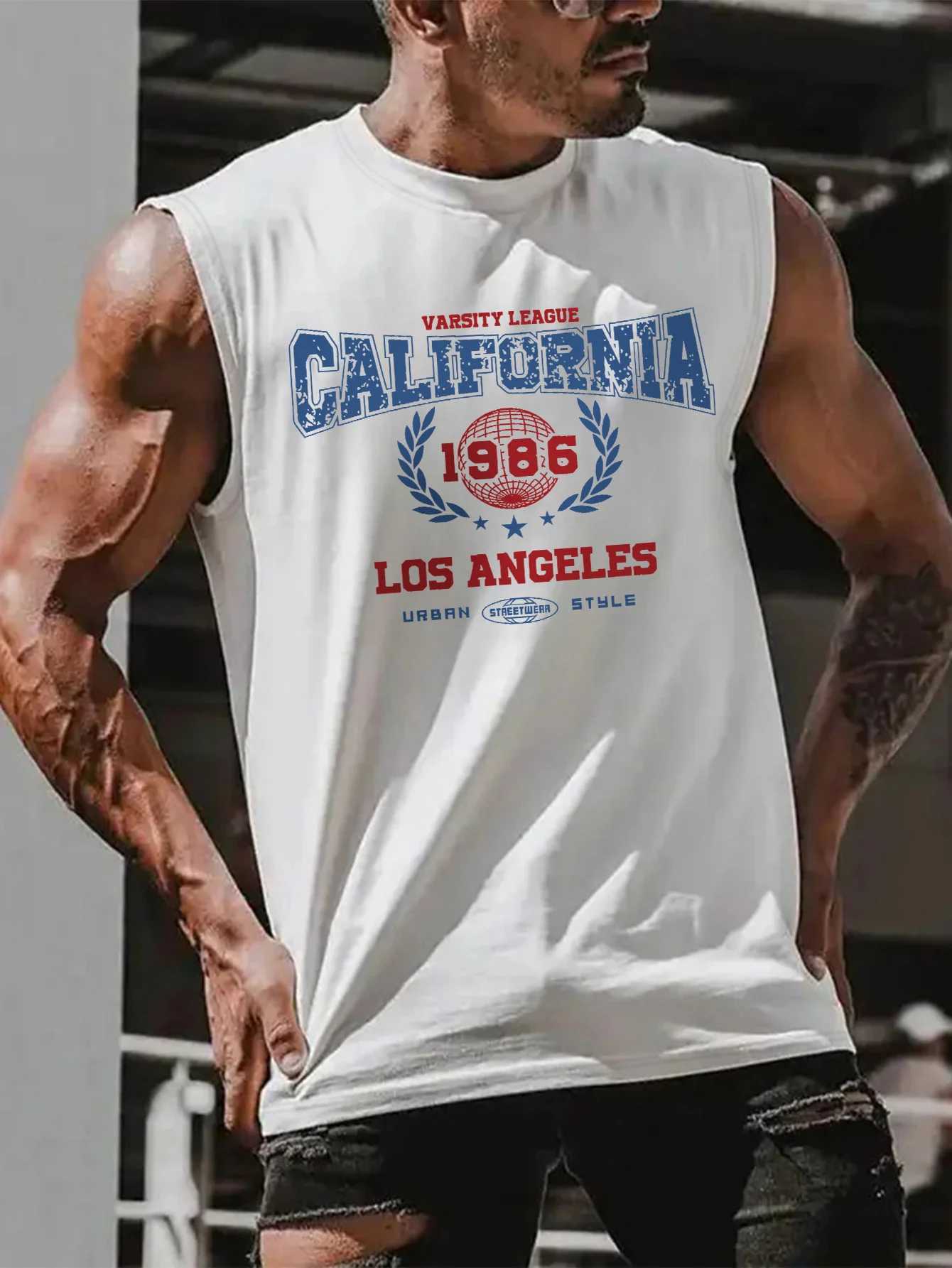 Mens Summer Fashion Casual Sports Loose California Pattern Print Comfortable Breathable Round Neck Sleeveless Vest X250821