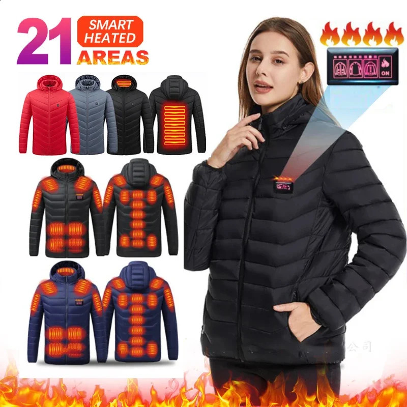 Heated Jacket Men Women USB Self Heated Clothing Washed Cotton Warm Coats Winter Thermal Skiing Camping Hiking Jacket 2-21 Areas250821
