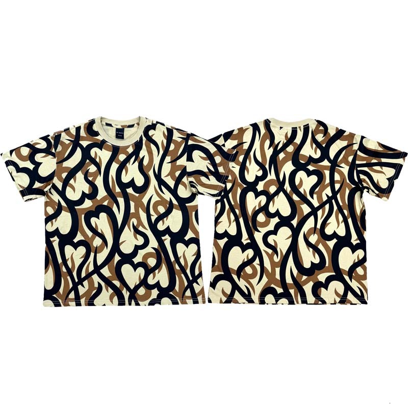 T-shirts masculins numéro neuf aw04 coeur tribal camouflage camouflage camouflage à manches courtes