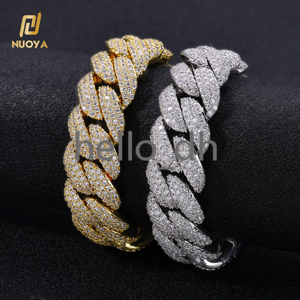 Hip Hop Jewelry 18mm Miami Bubble Cuban Link Chain 3 Row Fully Iced Out Diamond Cuban Link Chain Bracelet Mens Jewelry