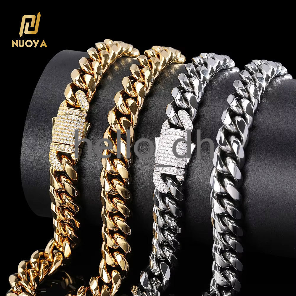 18k Gold Plated 10mm 12mm Mens Miami 925 silver 925 silver Cuban Link Chain Necklace Men Jewelry Cuban Links