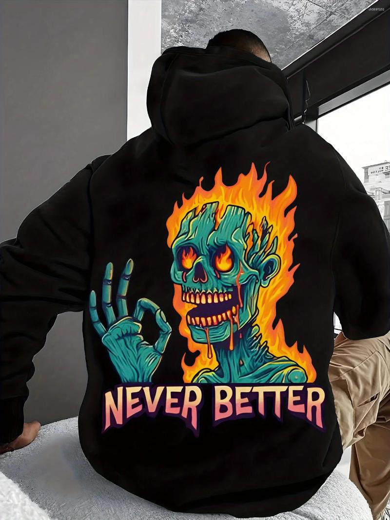 Men's Hoodies Skull Fire Graphic Printing Autumn And Winter Pure Cotton Women's Outdoor Street Sports Training Brand Trendy