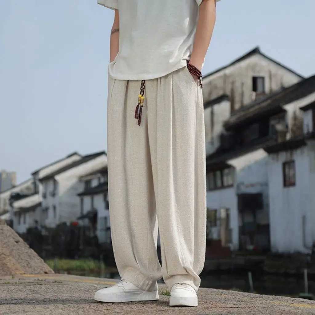 Pantalons de lin de style chinois du printemps Men de la jambe large coton pantalon décontracté harem xj250821
