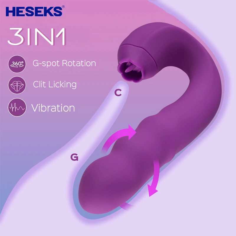 HESEKS 3in1 Clitoral Licking Rotating G Spot Vibrator Clit Tongue Dildo Vaginal Vibrating Stimulator Adult Sex Toys for Women gbamboo_PL5U