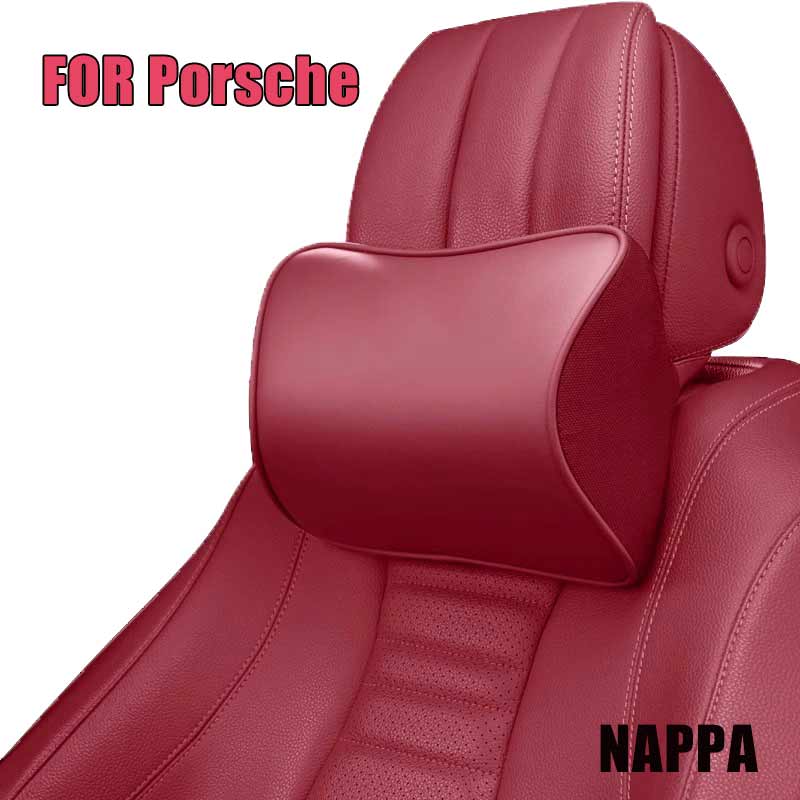 NAPPA Leather Car Neck Pillow Auto Rear Seat Back Headrest Lumbar Supports Travel Cushion For Porsche Boxster Cayenne Panamera Brand Badge logo