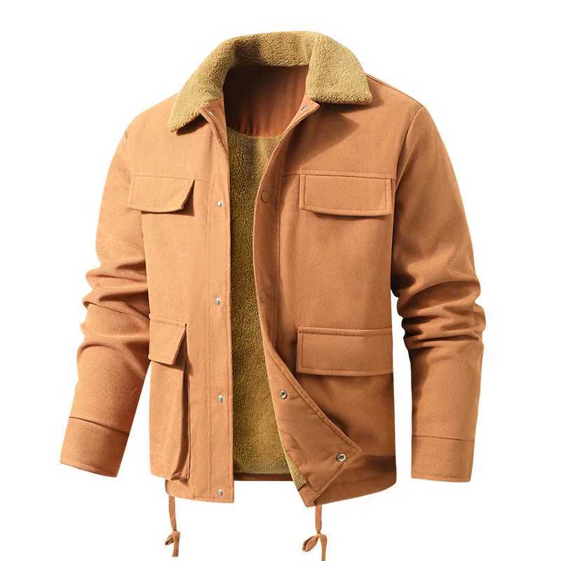 Retro Collar Warm Short Jacket for Men - Winter Inner Fleece Warm Casual Jacket - Durable Multi Pocket Workwear Cotton Jacket W250821
