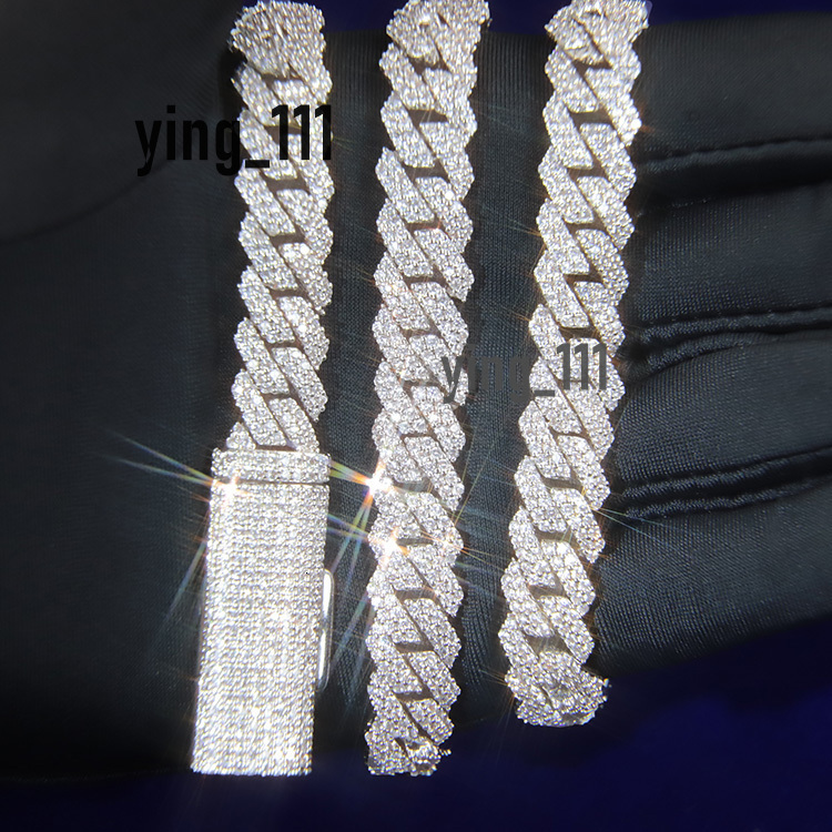 10 mm 13mm Wide VVS Diamond 2 Rows Cuban Chain S925 Silver Gold Plated Vvs d Moissanite Diamond Infinity Link Chain Necklaces