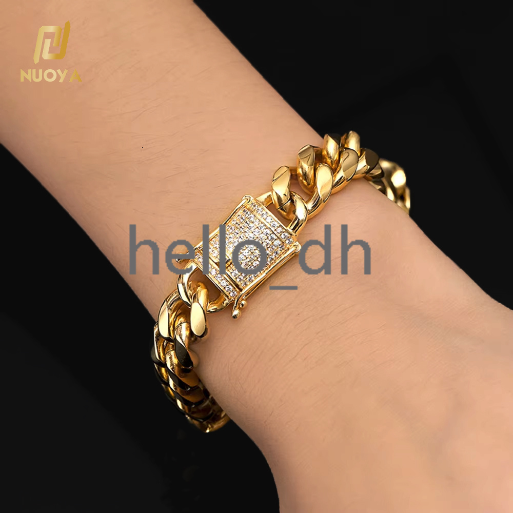 Hip Hop 12mm Cuban 925 silver 925 silver Bracelet Pulseras Cubanas 18k Gold Plated Bangle Bracelet Men