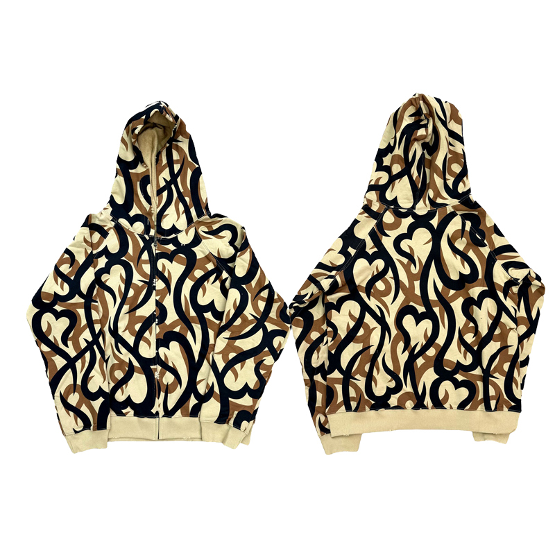 Men's Jackets Number N ine Tribal Camo Hearts Zip-Up Thorns and Tears Heart Zipper Jacket Camouflage