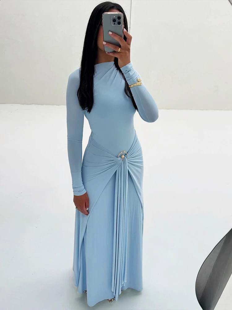 Bizarre Puss Ruck Elegant Maxi Robe Femmes Daily Casual Fashion Skinny Full Full Gown Solid Prom Prom Prom Long BodyCon250820
