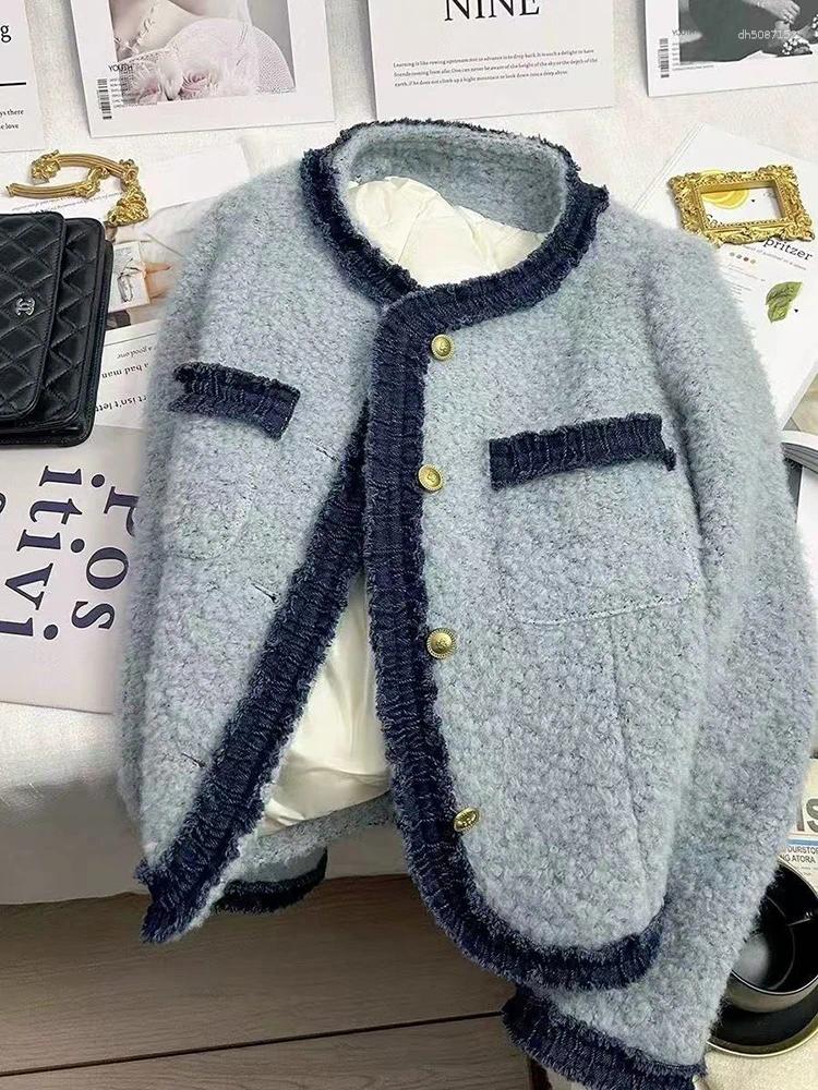 Vestes pour femmes Veste épaisse épaisse femme y2k patchwork patchwork décontracté femelles couchés coréens élégant bureau dame fausse laine