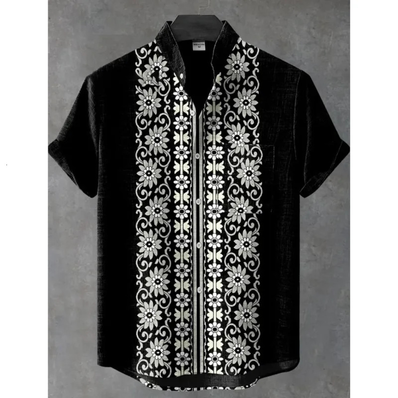 Mens Linen Shirt 3D Printed Casual Short Sleeved Top Fashionable Lapel Button Up Camisas Acogedoras 250808