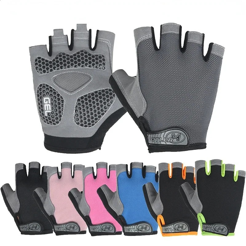Gants de cyclisme demi-doigt hommes femmes anti-glissement amortisseur d'été respirant vélo de sport sans doigt