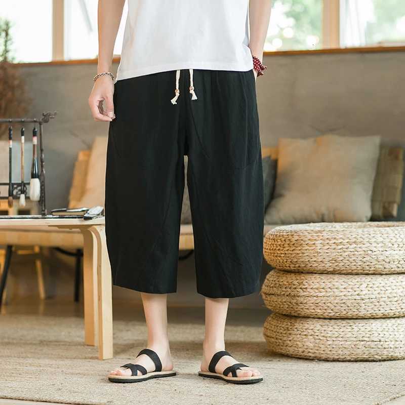 Summer Mens Calf-Length Pants Solid Chinese Style Casual Harem Pants Loose Jogger Sweatpants Hip Hop Streetwear Mens Trousers XJ250821