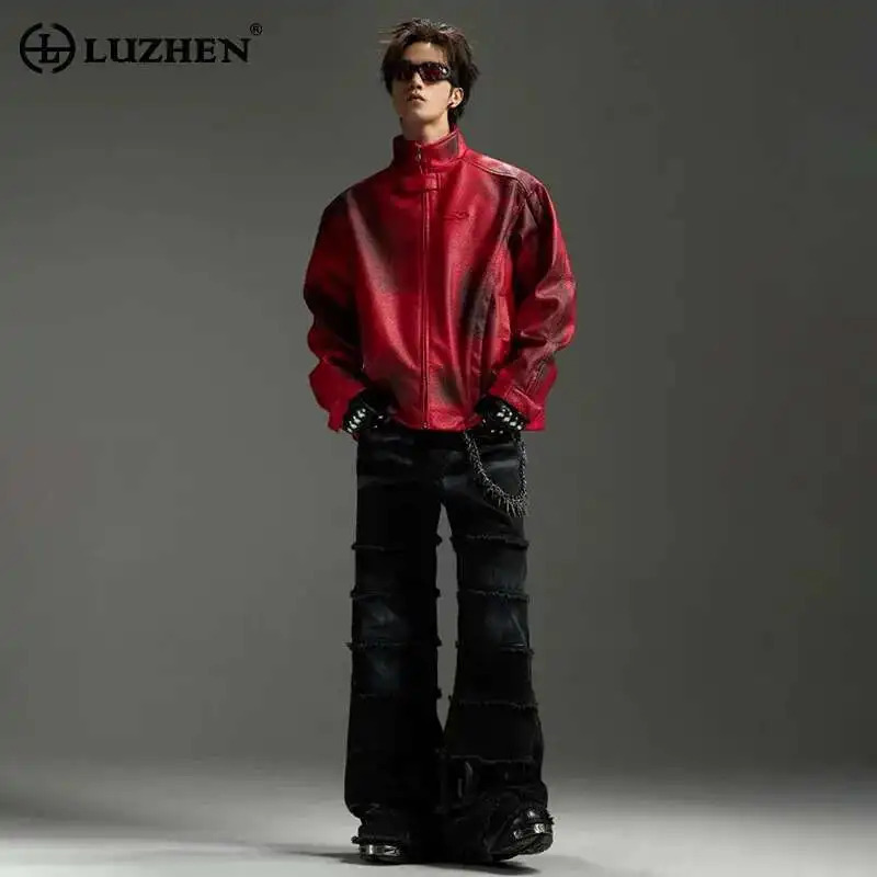LUZHEN Leather Jacket er Original Wornout Spray Painting Unique Temperament Vintage Street High Mens Tops LZ6268 250818