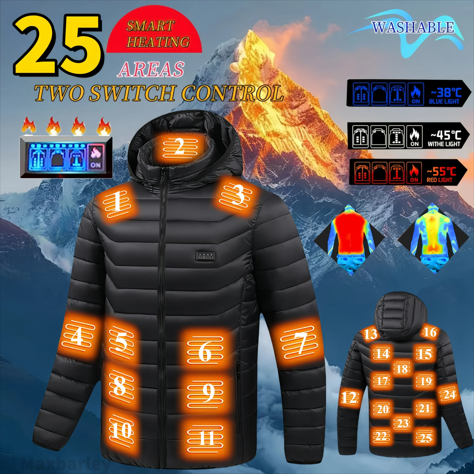 25 Areas Heating Jackets Mens Self Heating Parka Women Warm Usb Electric Vest Heating Down Cotton Jacket Winter Ski Clothes 6xl250821