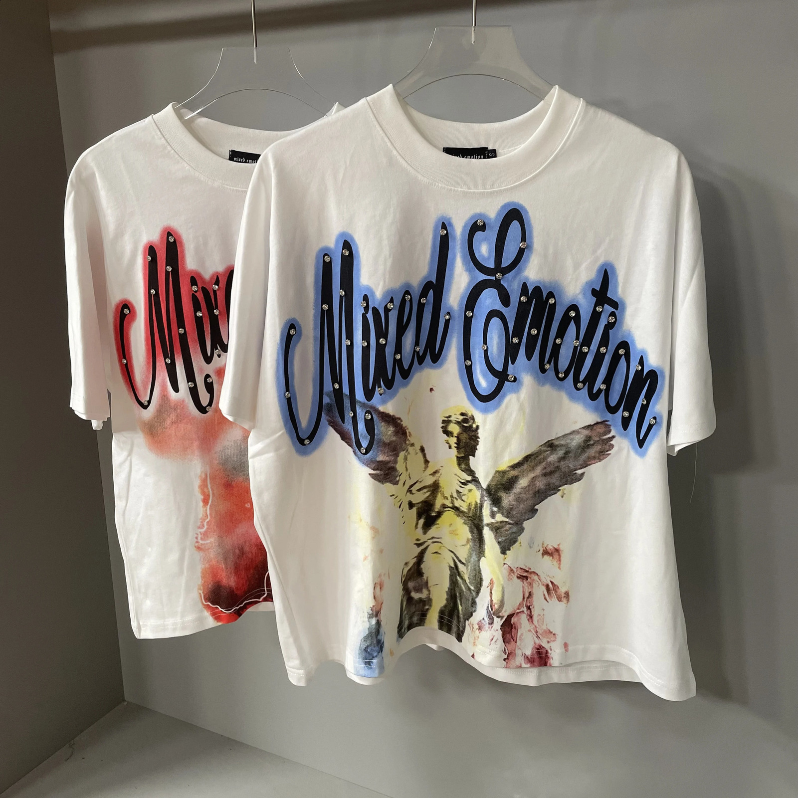 Lettre d'été Rhingestone Tshirts à manches courtes pour hommes Streetwear blanc coton en vrac couche t-t-shirt Unisexe surdimensionné Tshirt 2508