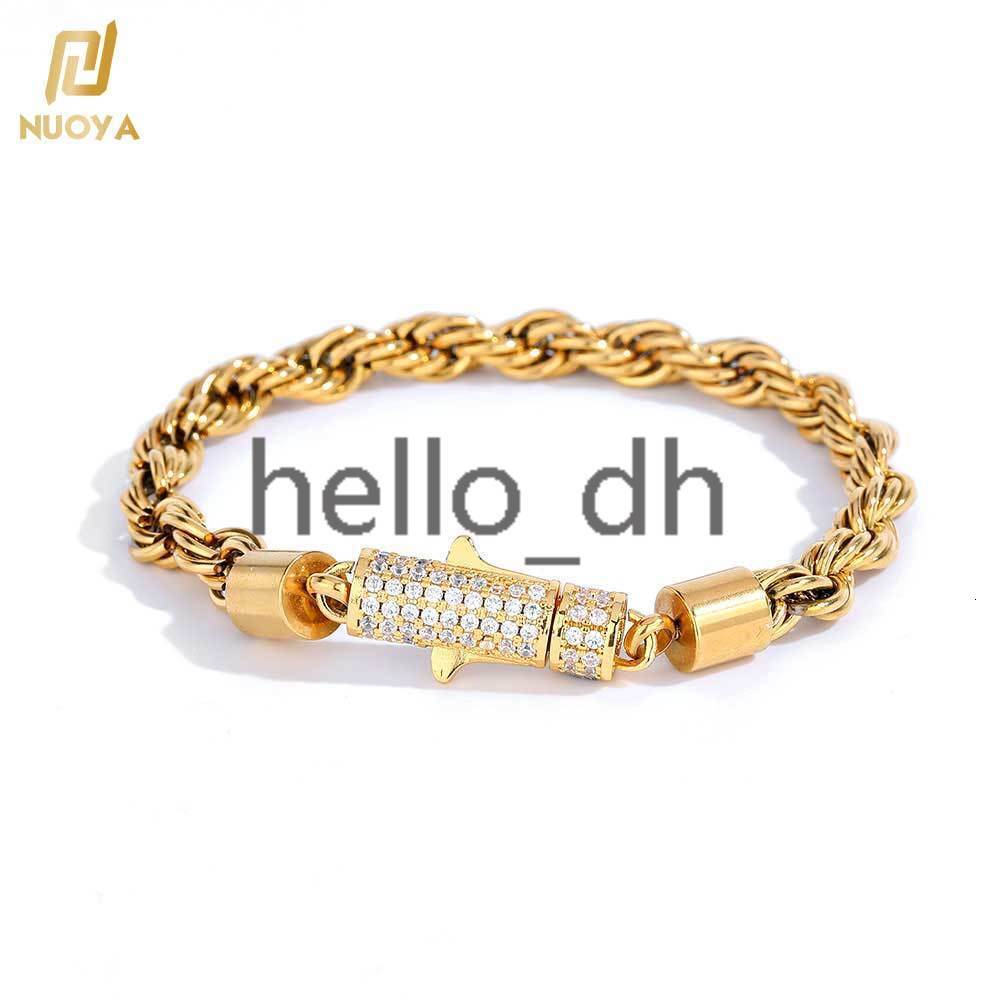 New Style 6mm Iced Out Clasp Rope Chain 925 silver 925 silver 18K Gold Plated Twist Rope Chaain Bracelet Jewelry for Women