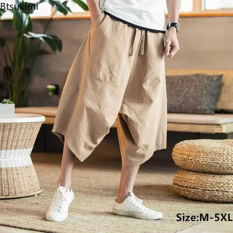 2025 Summer Men Harajuku Harem Pants Mens Vintage Chinese Style Cotton Linen Joggers Pants Solid Loose Calf-length Trousers XJ250821