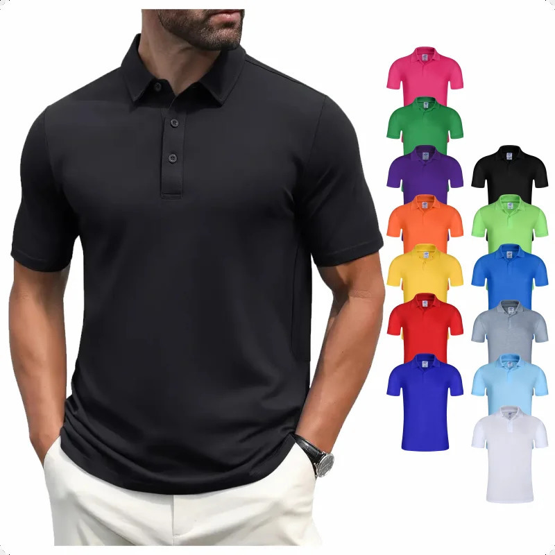 Mens Summer Solid Color Lapel Short-sleeved Casual Daily Outdoor Polo Shirt Fashion Button Top 13 colors250820