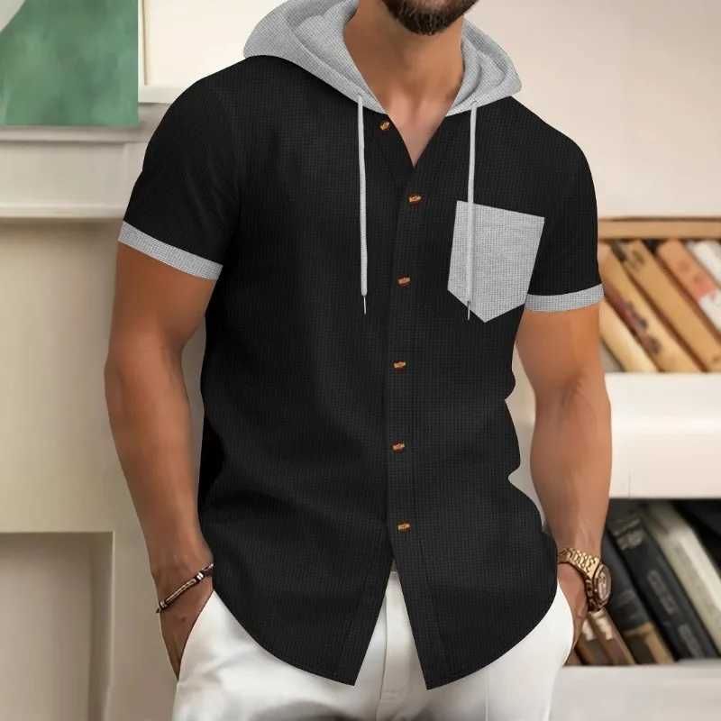 2025 Summer Mens Solid Color Button-Up Hooded Casual Cardigan Jacket W250821