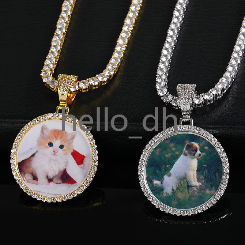 Statement Memory Custom Photo Necklace moissanite Diamond Hip Hop Round Solid Photo Pendant