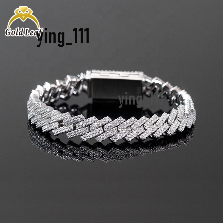 Goldleaf Fine Jewelry S925 Sterling Silver 2 Rows Miami Cuban Link Chain Hiphop 8mm D VVS Moissanite Bracelet Bangle