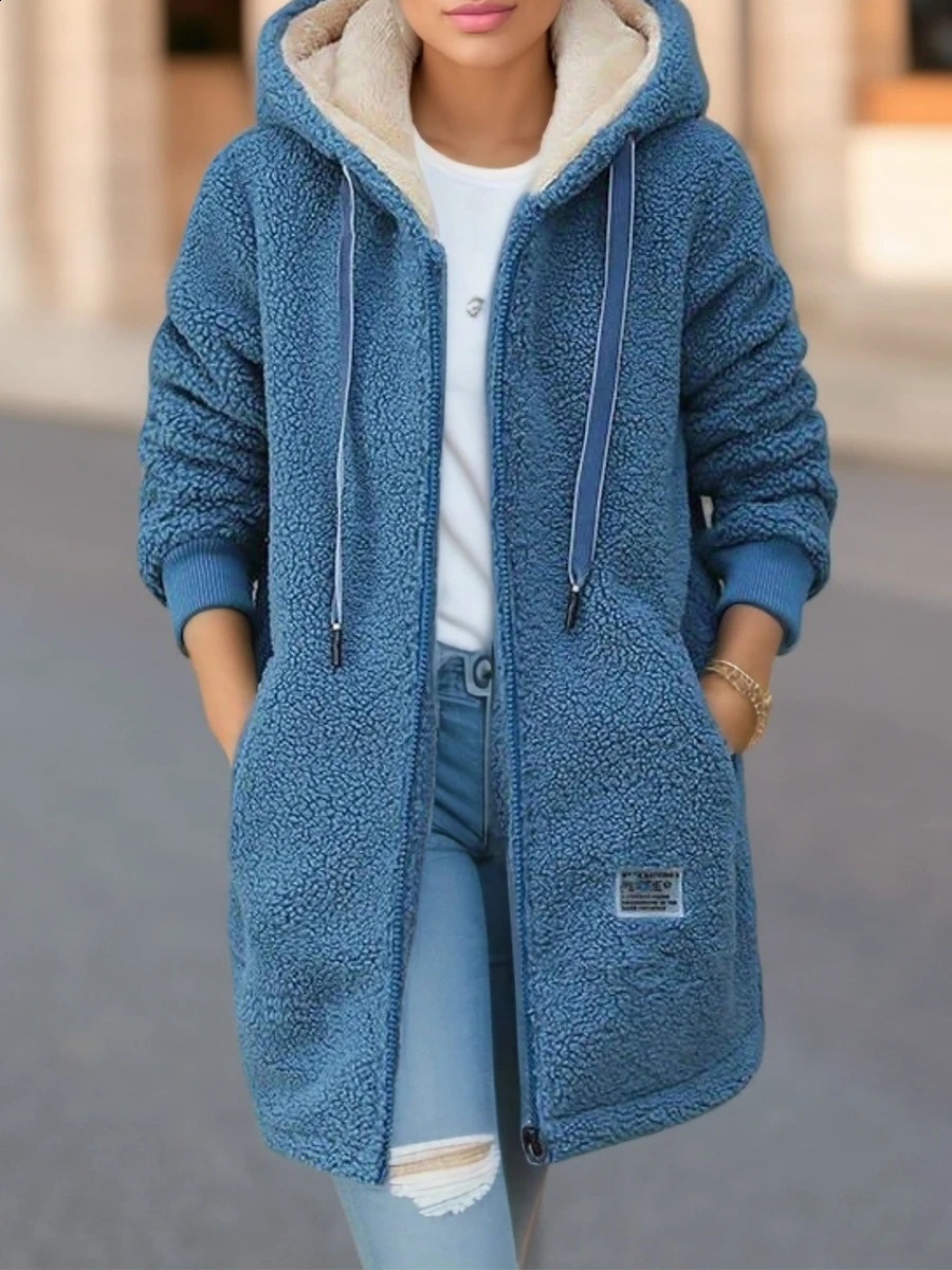 Thickened Fleecelined Sweatshirt Womens Hooded Top Cardigan Winter Trendy Style Lamb Wool Jacket 250820