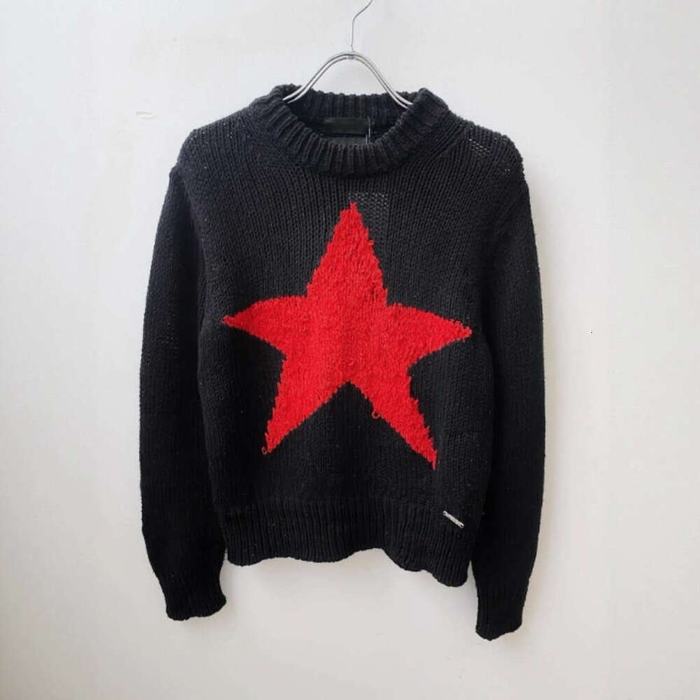 Star Jacquard INS Loose Harajuku Style Casual Sweater Autumn Winter Round Neck Pullover Knitwear B5
