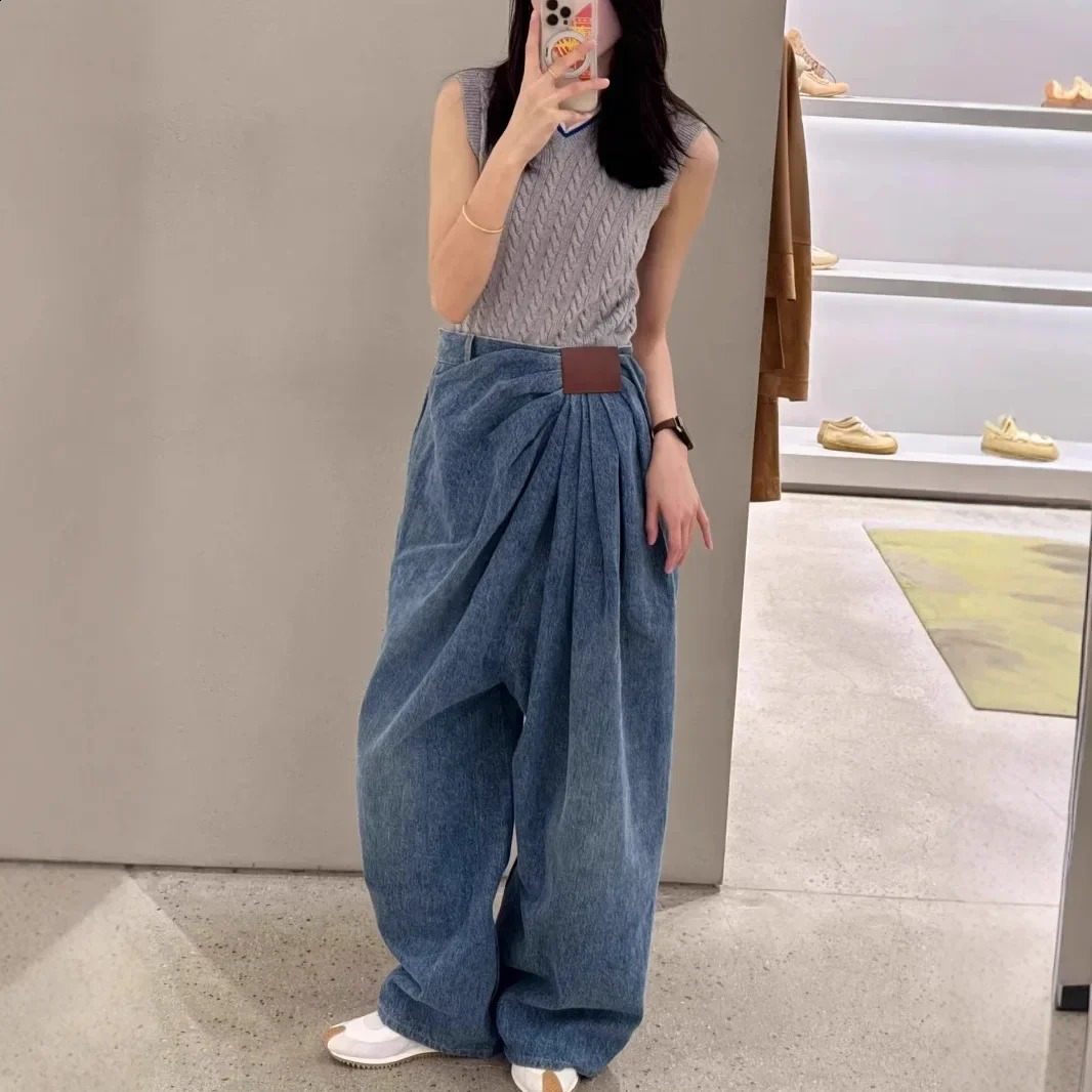 Plus taille américaine large jambe en jean denim femme à la mode pantalon drapé au sol pantalon printemps d'été