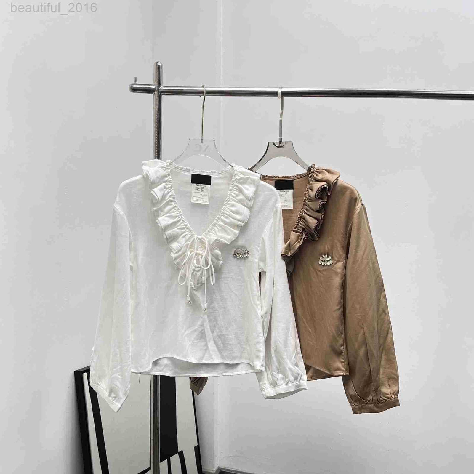 Women's Blouses & Shirts designer Clothing CH New Multi-layer Ruffle Edge Collarbone Exposed Beautifying Head-to-Shoulder Ratio V-neck Long Sle
