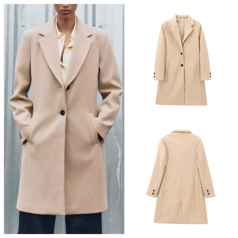 European and American style lapel singlebreasted twobutton midlength coat for womens fashionable versatile wool w250820