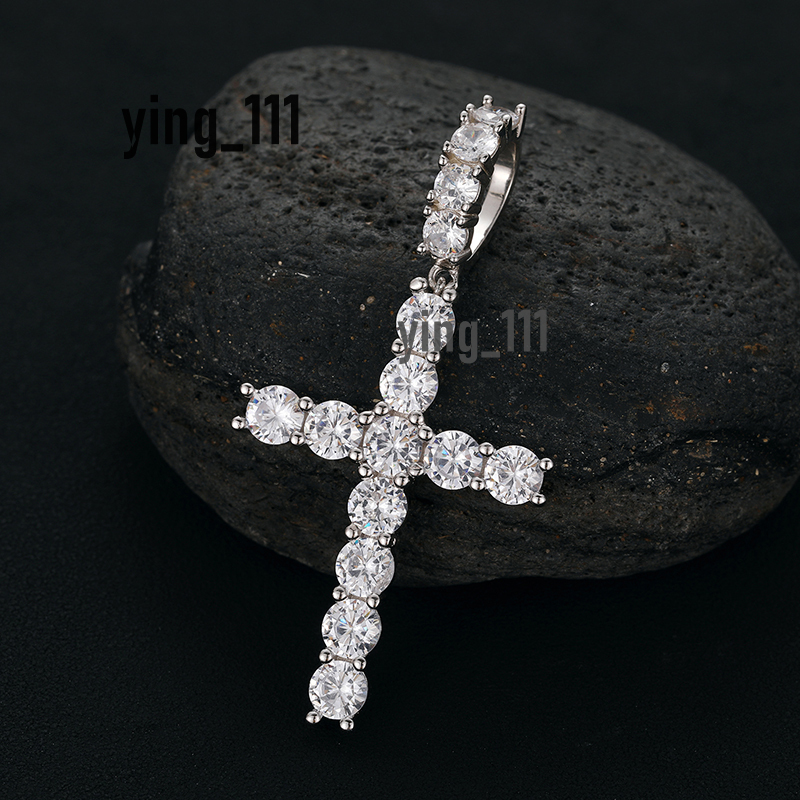 Large Inventory Christian Jewelry Hip Hop 18K Gold Plated 925 Sterling Silver VVS Moissanite Cross Pendant Necklace