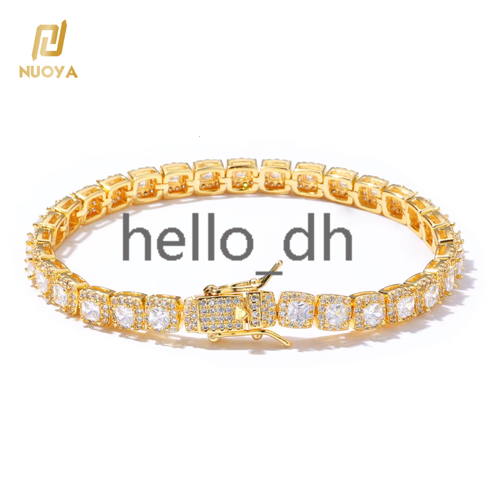 Womens 18K Gold Plated 5mm Clustered Tennis Chain Bracelet Premium Iced Out moissanite Diamond Thin Bracelet for Women