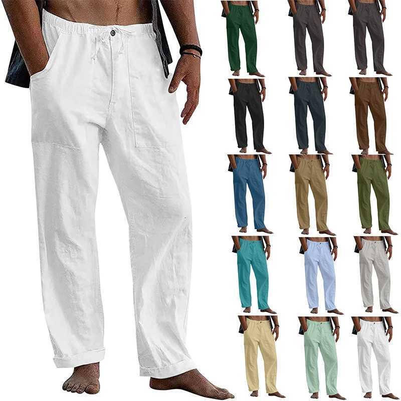 Mens Casual Trousers Home Pants 2023 New Man Cotton Linen Large Size White Straight Trousers Solid Beach Black Fitness Pants XJ250821