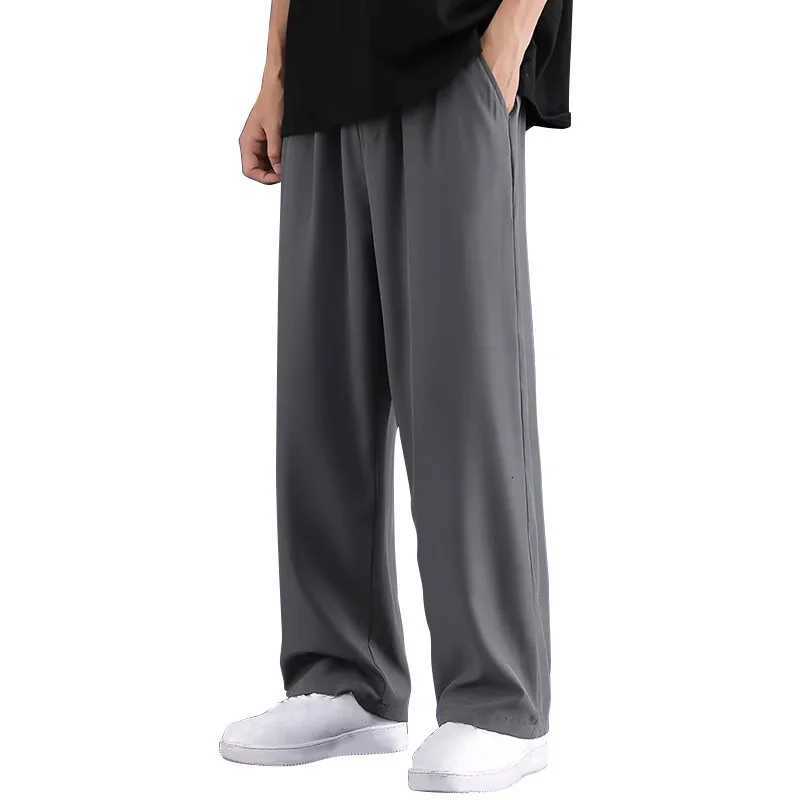 2024 New Summer Ice Silk Straight Baggy Mopping Pants Mens Thin Casual Pants Men Lightweight Full Length All-match Pants XJ250821
