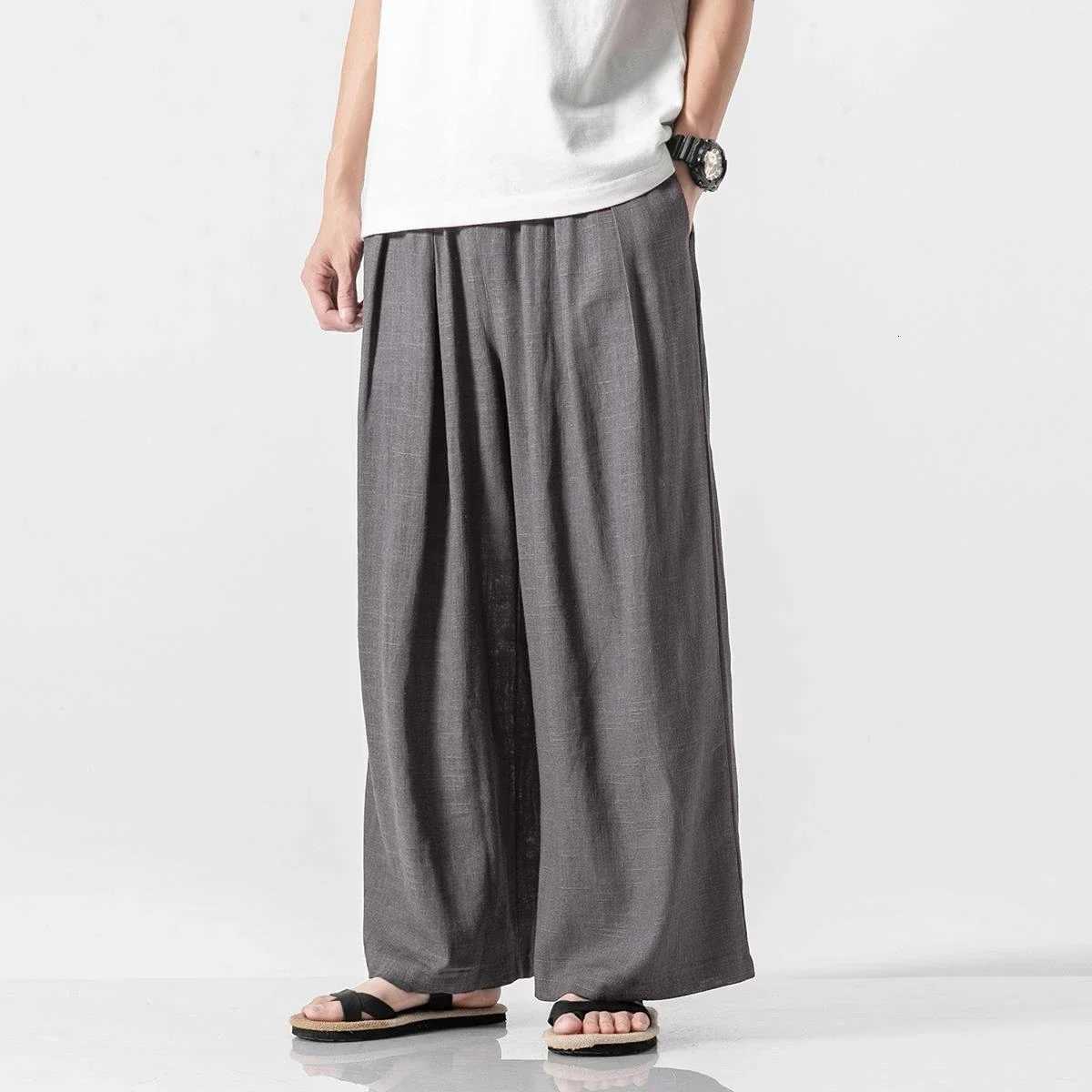 Summer Casual Ankle-Length Pants Men Chinese Style Loose Harem Pants Mens Solid Straight Lightweight Hip Hop Wide Leg Pants Man XJ250821