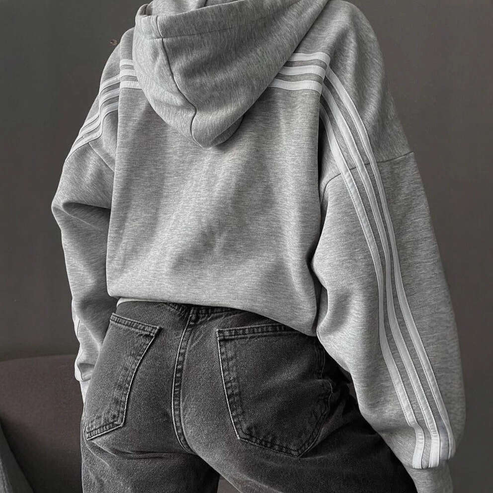Casual Women's Striped Y2k Long Sleeve Hooded Sweatshirt Autumn Winter Fashion Loose Short Simple Zipper Jacket B5