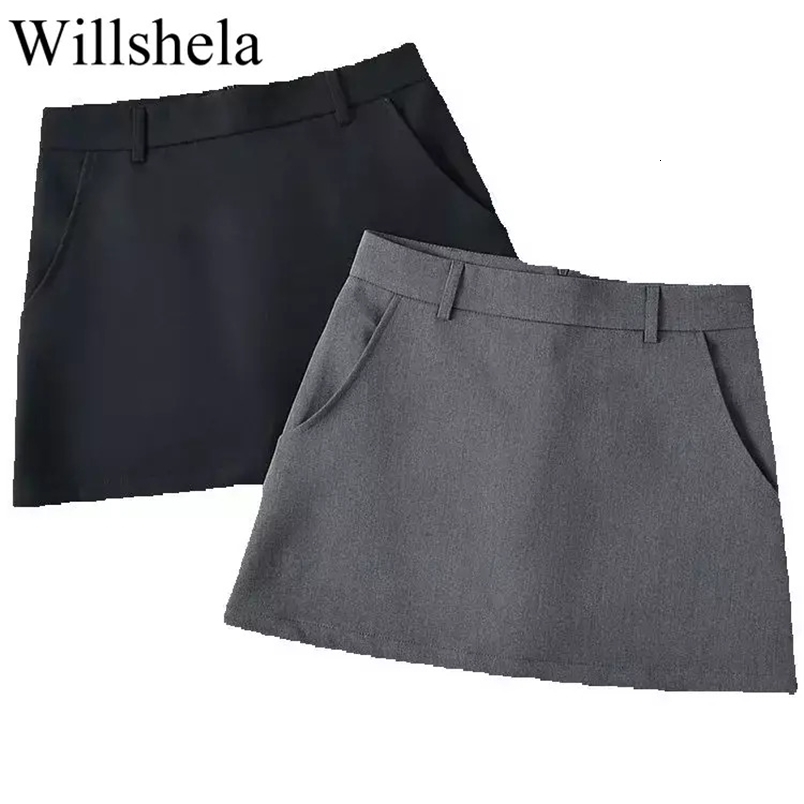 Willshela Women Fashion Solid Back Zipper A-Line Mini Skirt Vintage High Waist Female Chic Lady Skirts250820ww
