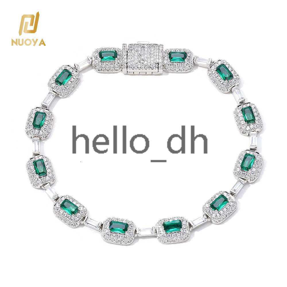 Trendy Womens Jewelry Silver Plated Green Baguette Diamond Chain Bracelet Micro Pave Emerald moissanite Fashion Bracelet