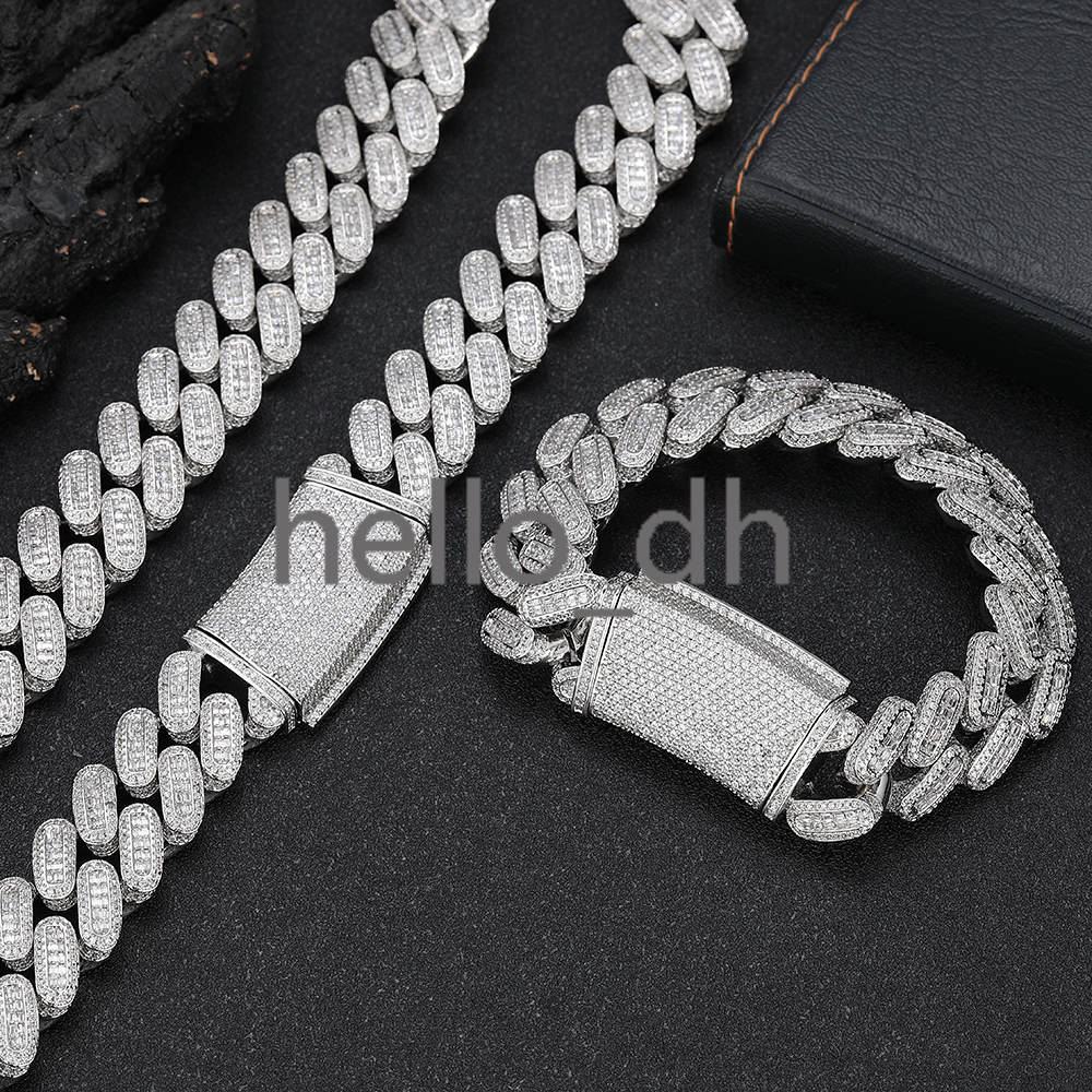 Mens 18mm Cuban Chain Bracelet Fine Jewelry HIP HOP Custom Iced Baguette Diamond Gold Silver Cuban Bracelet for Gift