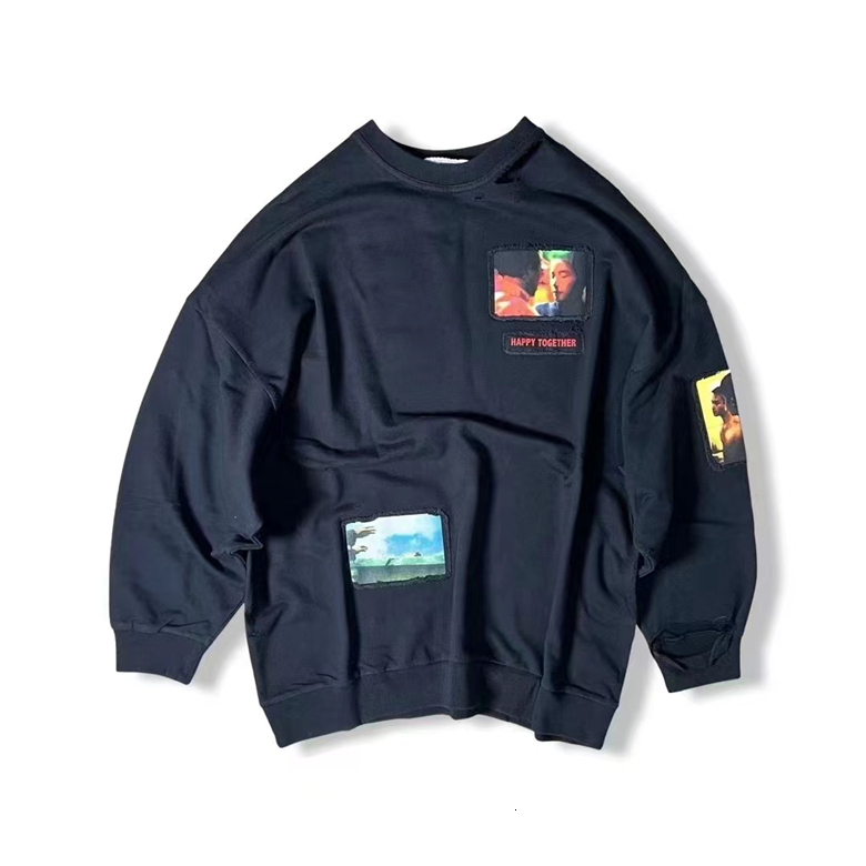 Men's Sweatshirts Monthly Special Autumn Winter Limited Edition RAFSIMONS Collaboration Springtime Breakout Distressed Patch Sweatshirt
