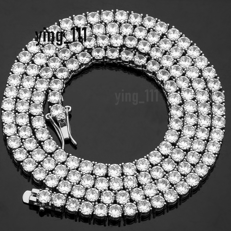 3MM Iced Out Bling AAA Moissanite 1 Row Tennis Chain Necklace Men Hip Hop Jewelry Dropshipping