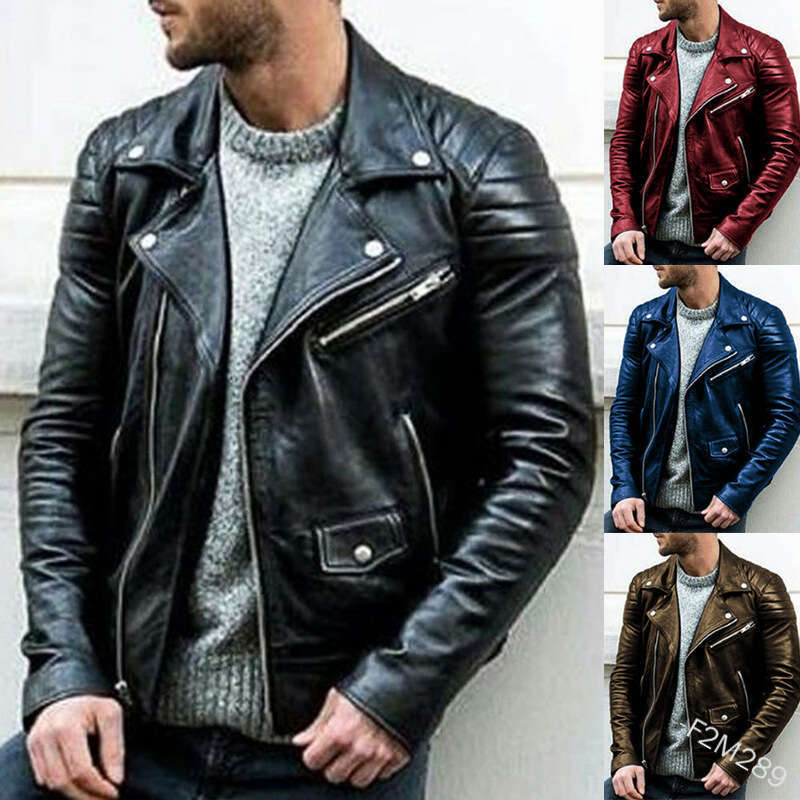 Spring And Autumn New Stand Collar Punk Men's Motorcycle Leather Jacket Plus Size B5