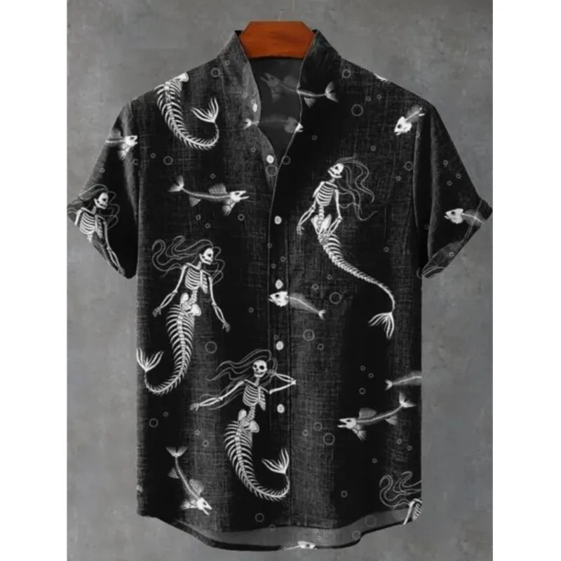 Mens Casual Shirt Top 3D Printed Pattern Linen Camisa Negra Hombre Masculino De Luxo Camisas Vestir Para 250808
