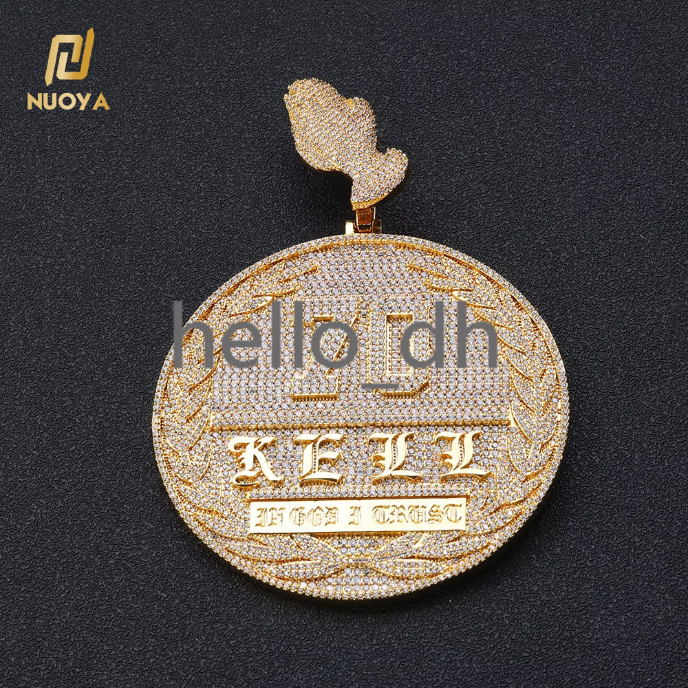 Prayer Hand Pendant Round Shape Custom Pendant Fine Jewelry Silver Plated Customized Letters Iced Out Diamond Pendants