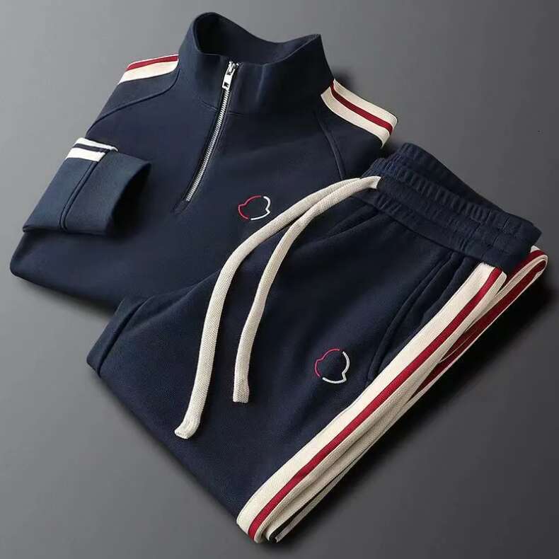 Hot Sell Mens Tracksuit 2 Piece Set Black Jogging Suit Men Stand Neck Fashion Sweatshirt Clothing Streetwear Zippers Sweat Suits Running Clothes Pan