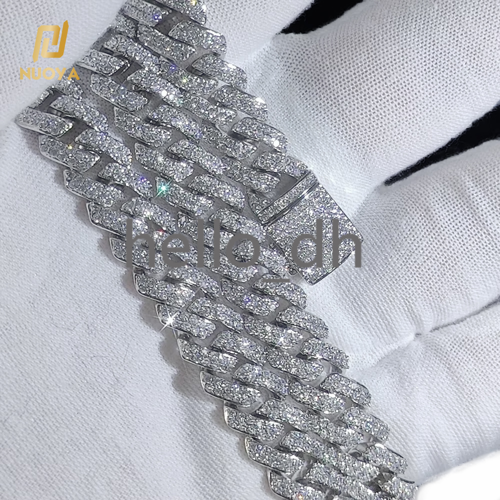 925 Sterling Silver Jewelry 10mm VVS Moissanite Miami Cuban Link Chain in Silver 925 Cuban Link Chain Necklace for Women
